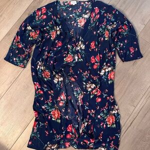 LuLaRoe Floral Print Blouse in Navy and Red